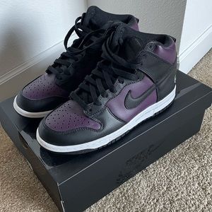 NIKE DUNK HI X FRAGMENT WINE BLACK AND WHITE WOMENS SIZE 8 MENS SIZE 6.5
